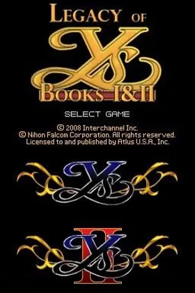 Legacy of Ys - Books I & II (USA) screen shot title